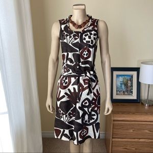 MAXMARA WEEKEND Brown & Soft White Tribal Print Cotton Belted Shift Dress, 6